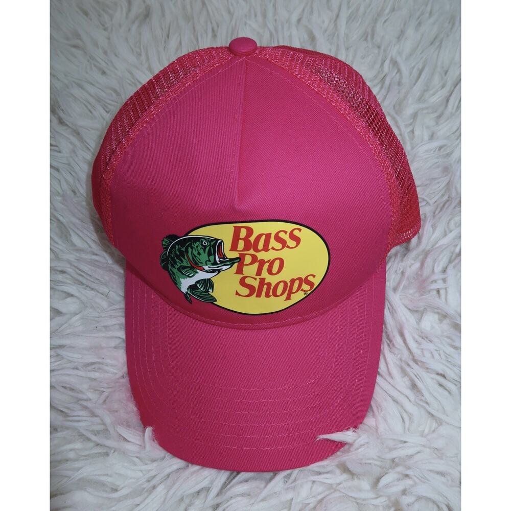 Bass Pro Shops Pink Trucker Hat Mesh Snapback Cap Adjustable Hot Pink